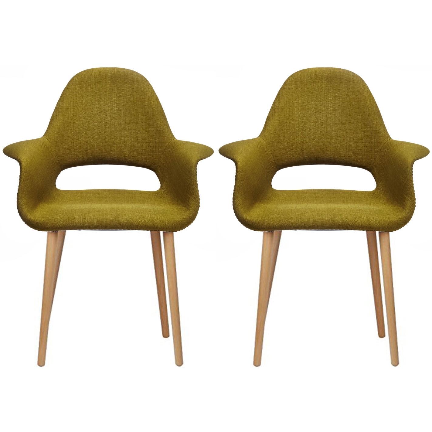 George Oliver Conover Clontz Upholstered Dining Armchairs – Mid-Century Modern Fabric Seat with Natural Wood Legs (Set of 2) (Set of 2)