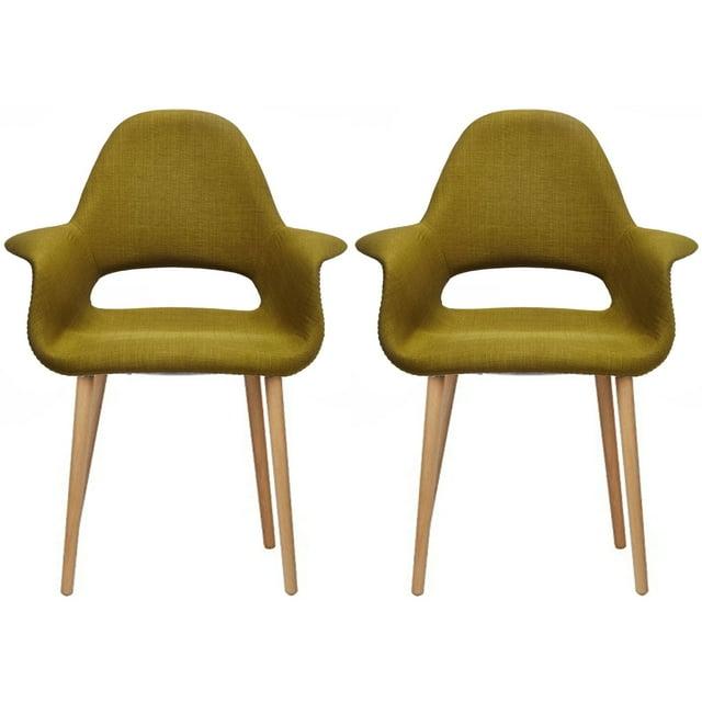 George Oliver Conover Clontz Upholstered Dining Armchairs – Mid-Century Modern Fabric Seat with Natural Wood Legs (Set of 2) (Set of 2)