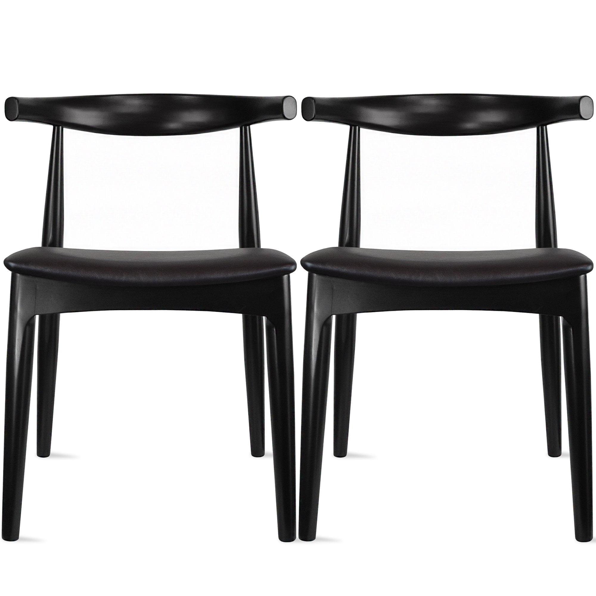 George Oliver Clontz Conde Wooden Farmhouse Dining Chairs – Mid-Century Modern Design with PU Leather Cushion Seat (Set of 2) (Set of 2)