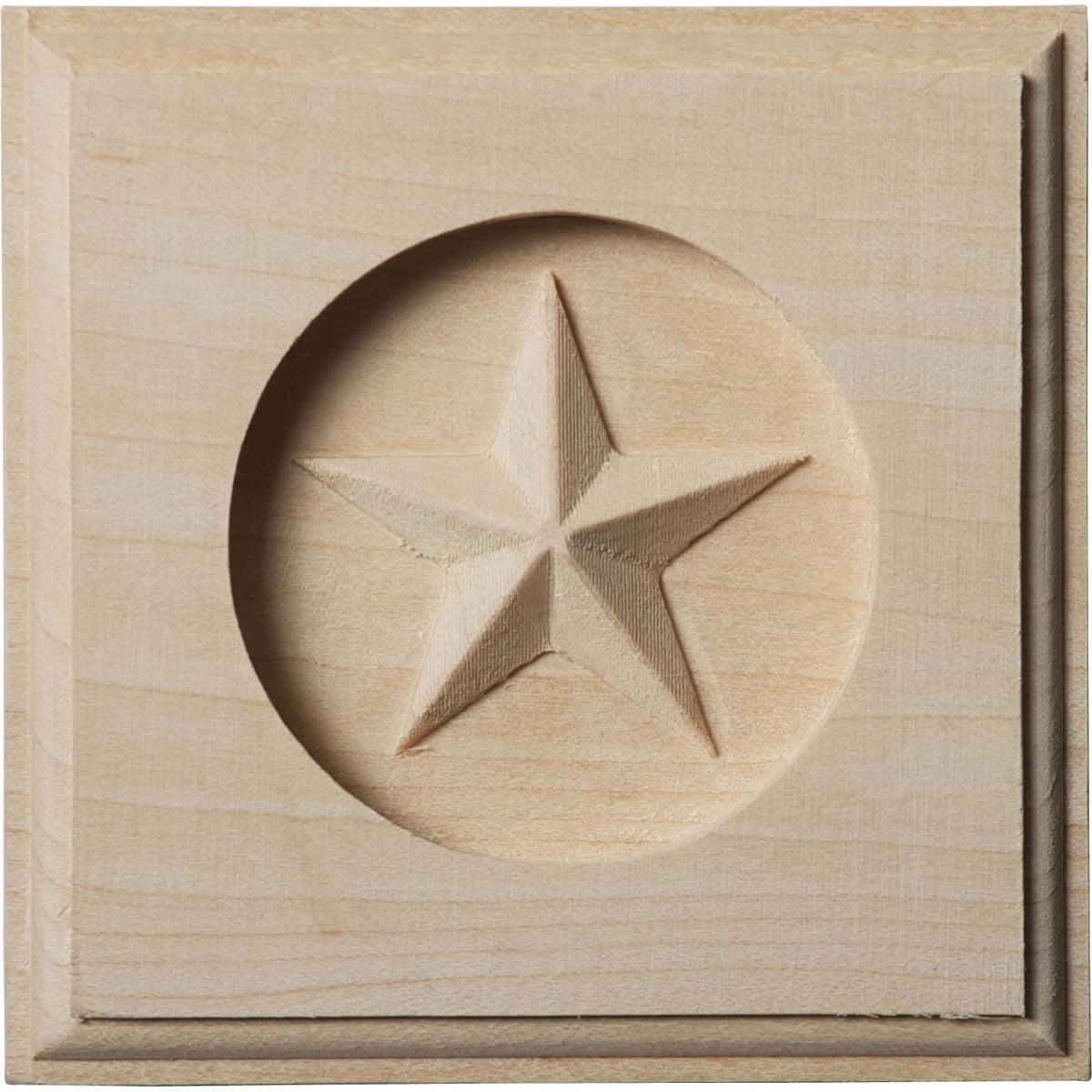 Alder Wood Star Rosette Applique 3.5" x 3.5"