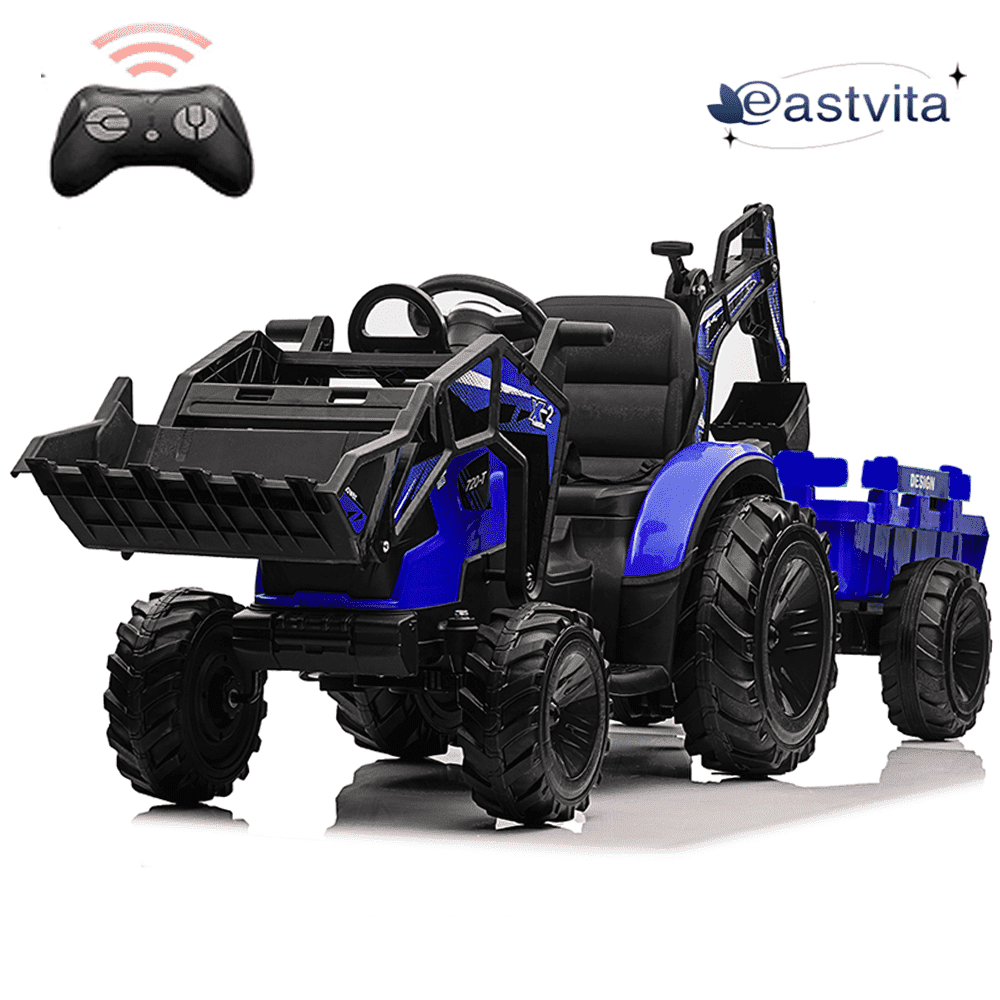 Juiluna 3 in 1 Ride on Tractor, Excavator & Bulldozer, 24V Electric Vehicle w/Trailer, Shovel Bucket, Digger, Remote Control, EVA Tire, LED Light, Music, USB & Blue tooth, Kids Ride on Car,