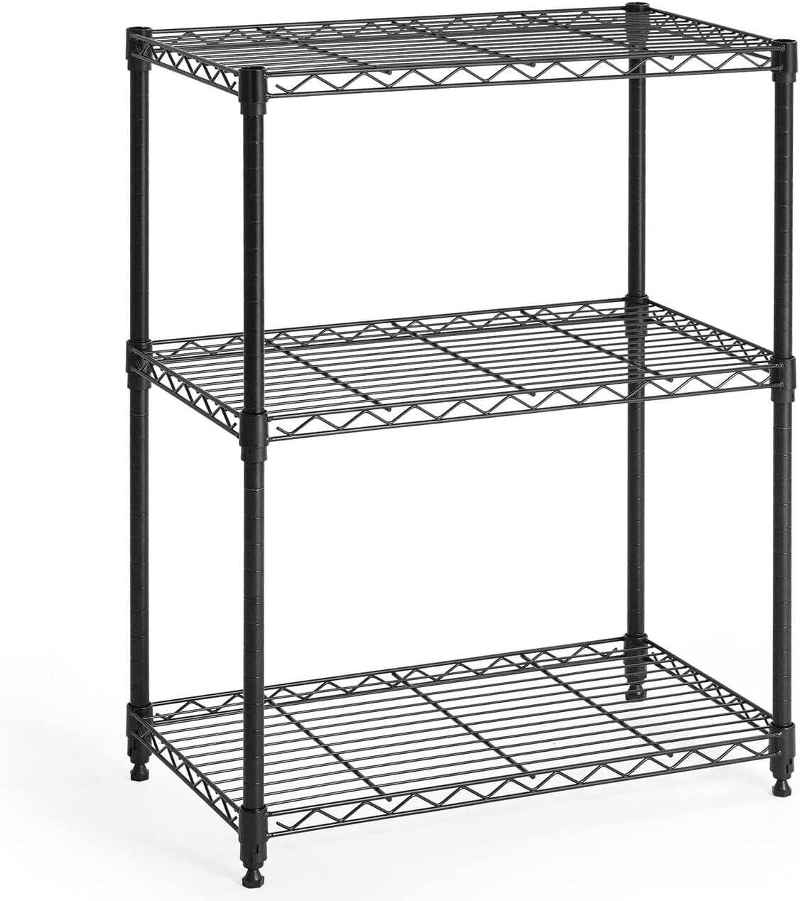 Black 3-Tier Adjustable Height Steel Wire Shelving Unit