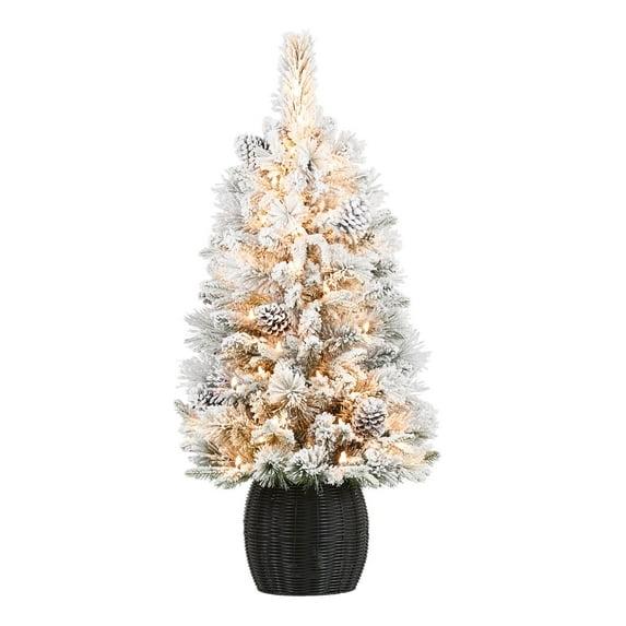 3.5 ft Pre-Lit Flocked Dakota Artificial Christmas Tree with 35 LED Lights, by Holiday Time
