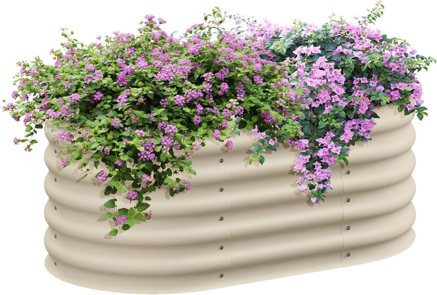 Cream White Oval Galvanized Metal Raised Garden Bed Kit