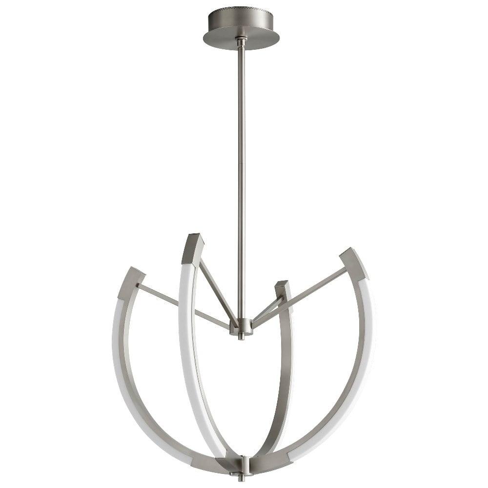 Utopia 28" Satin Nickel LED Chandelier with Matte White Acrylic Shade