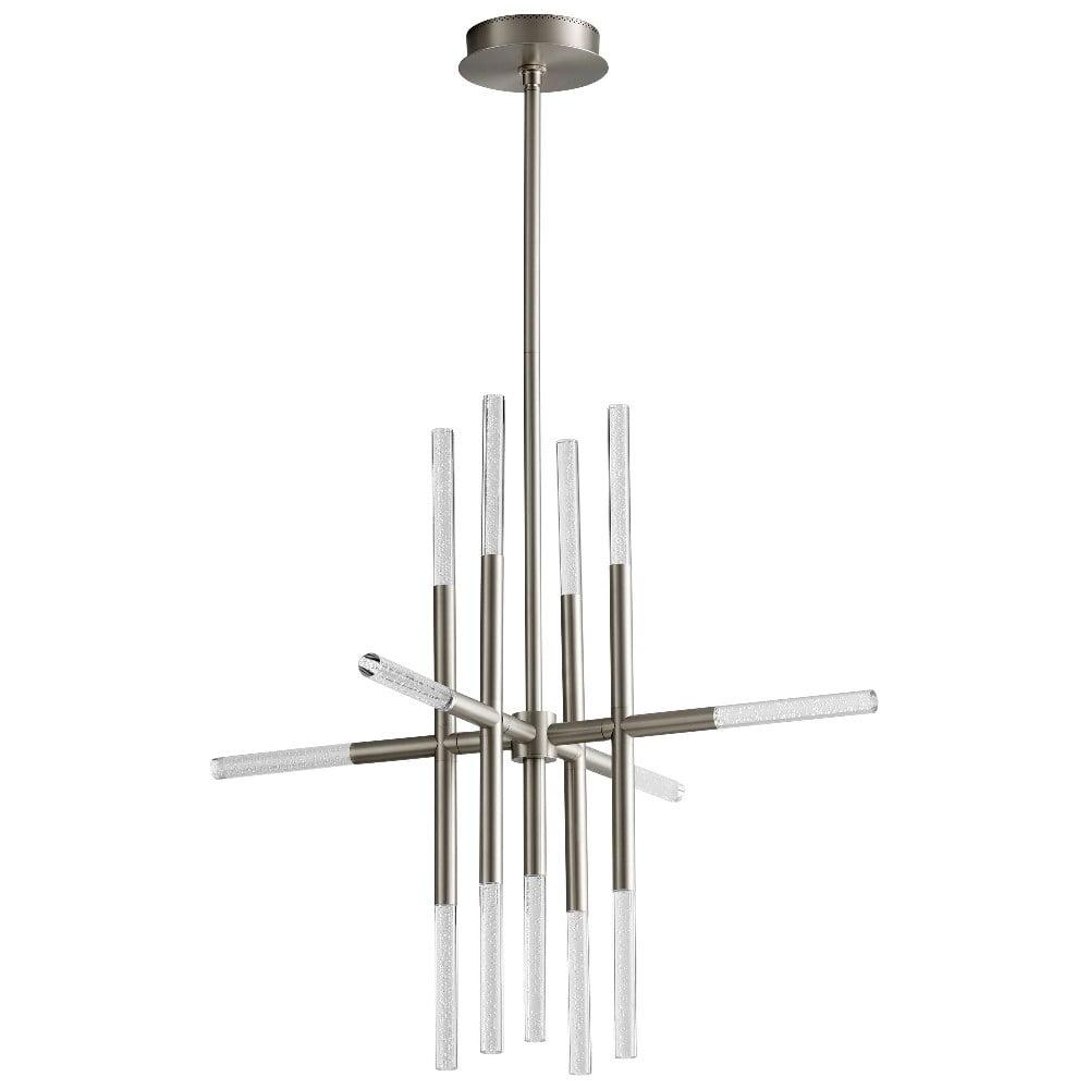 Satin Nickel Elegance 27" LED Chandelier with Clear Bubble Acrylic Diffusers