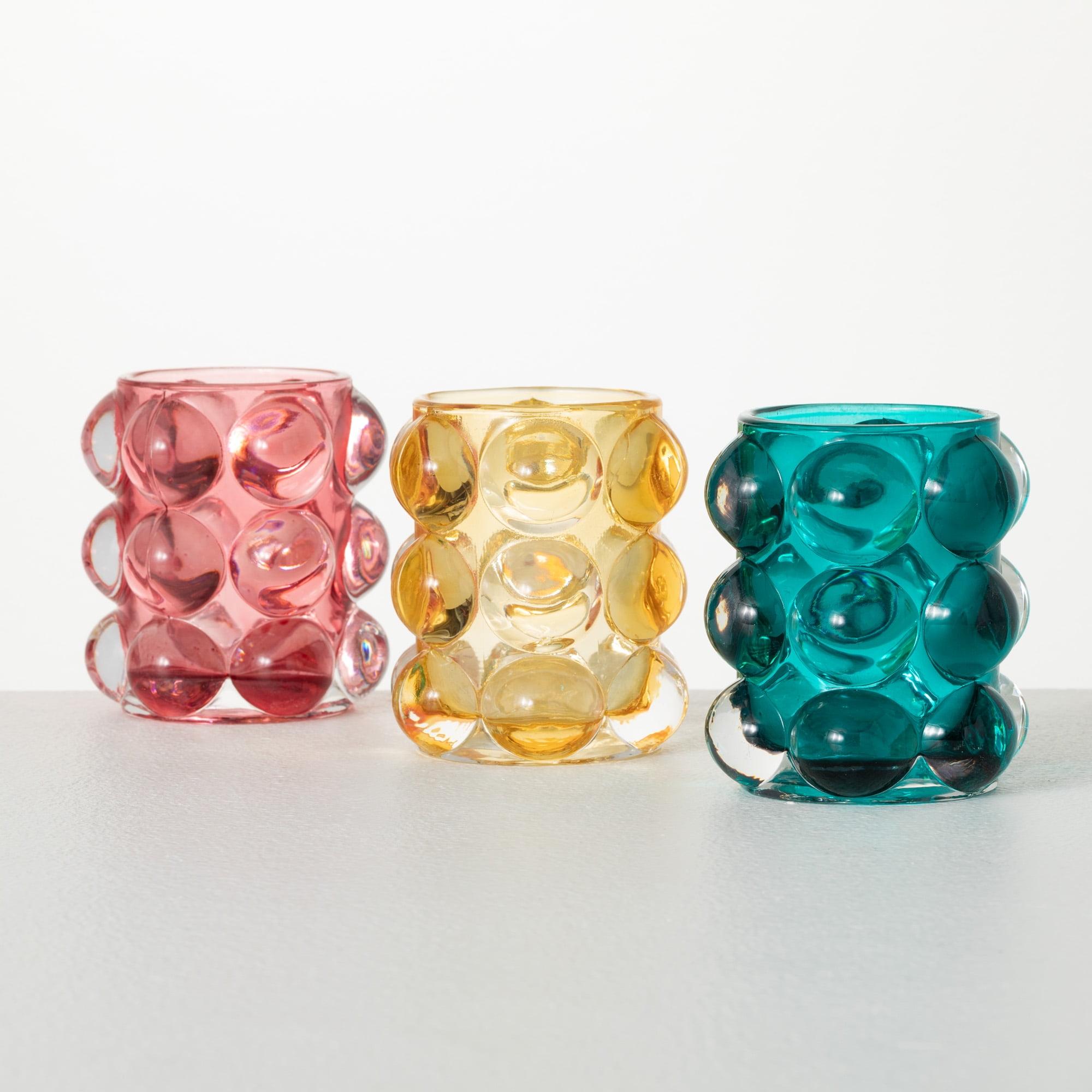 Multicolor Bubble Texture Glass Votives Set of 3