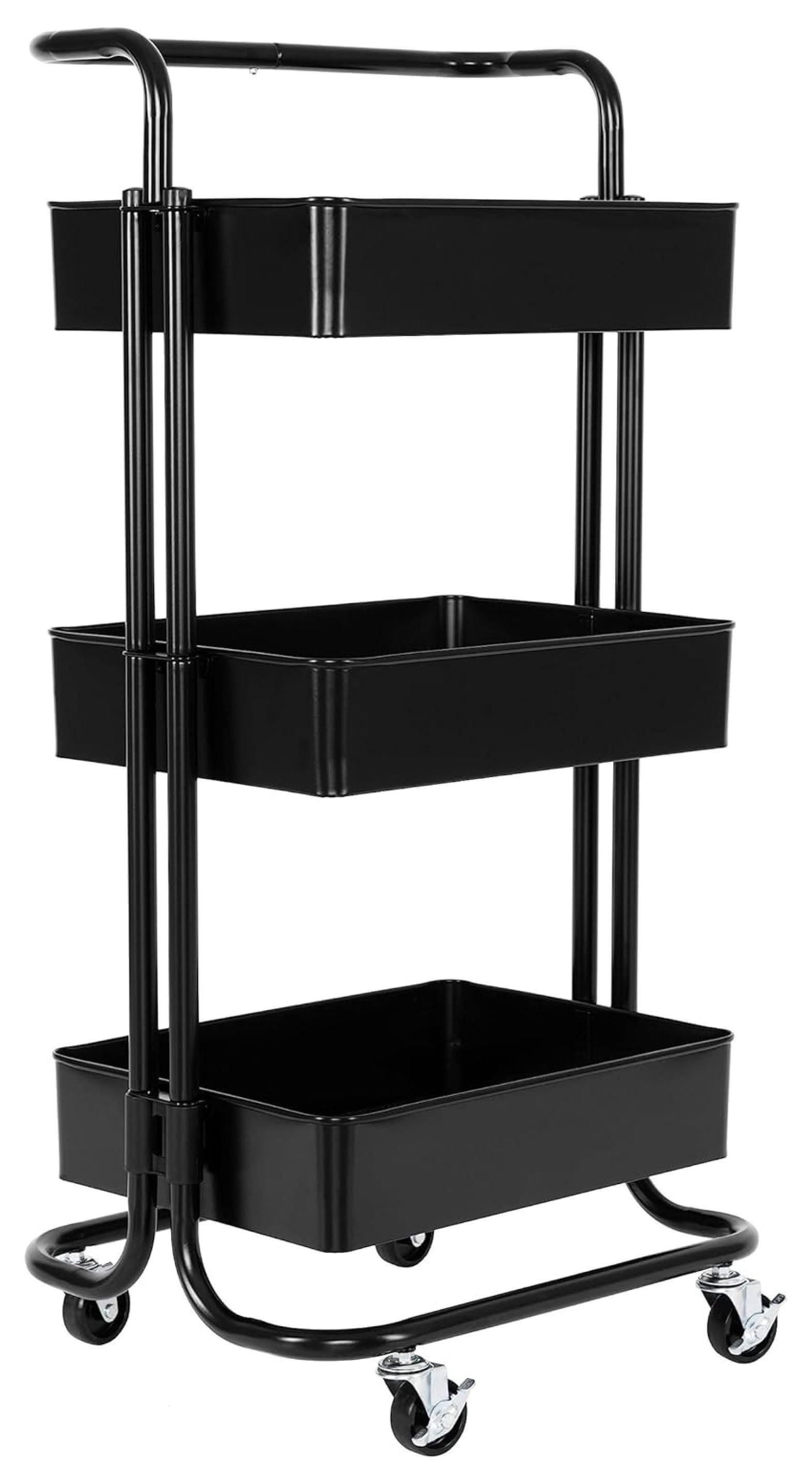 Seville Classics 3-Tier Steel Cart with Handle, Black