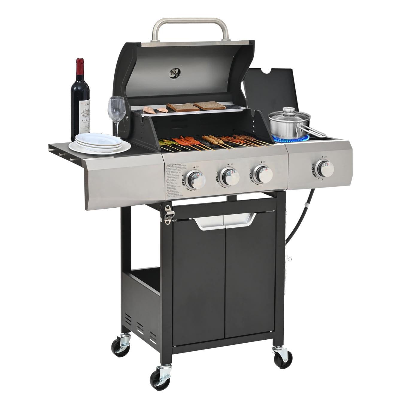 Stainless Steel 3-Burner Propane Gas Grill with Side Burner