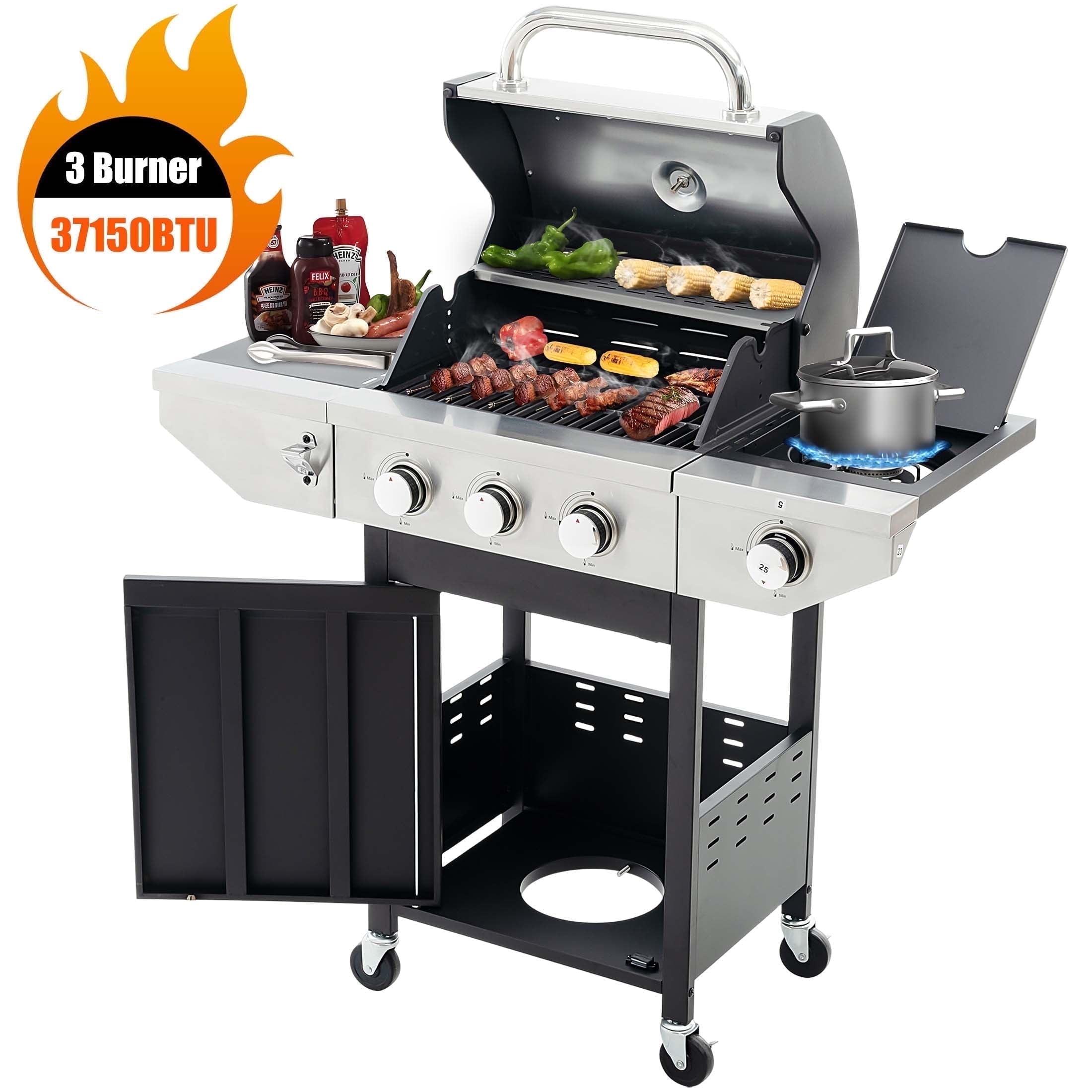 3 Burner Propane Gas Grill With Side Burner ,Stainless Steel Gas Grill For Outdoor BBQ,Camping