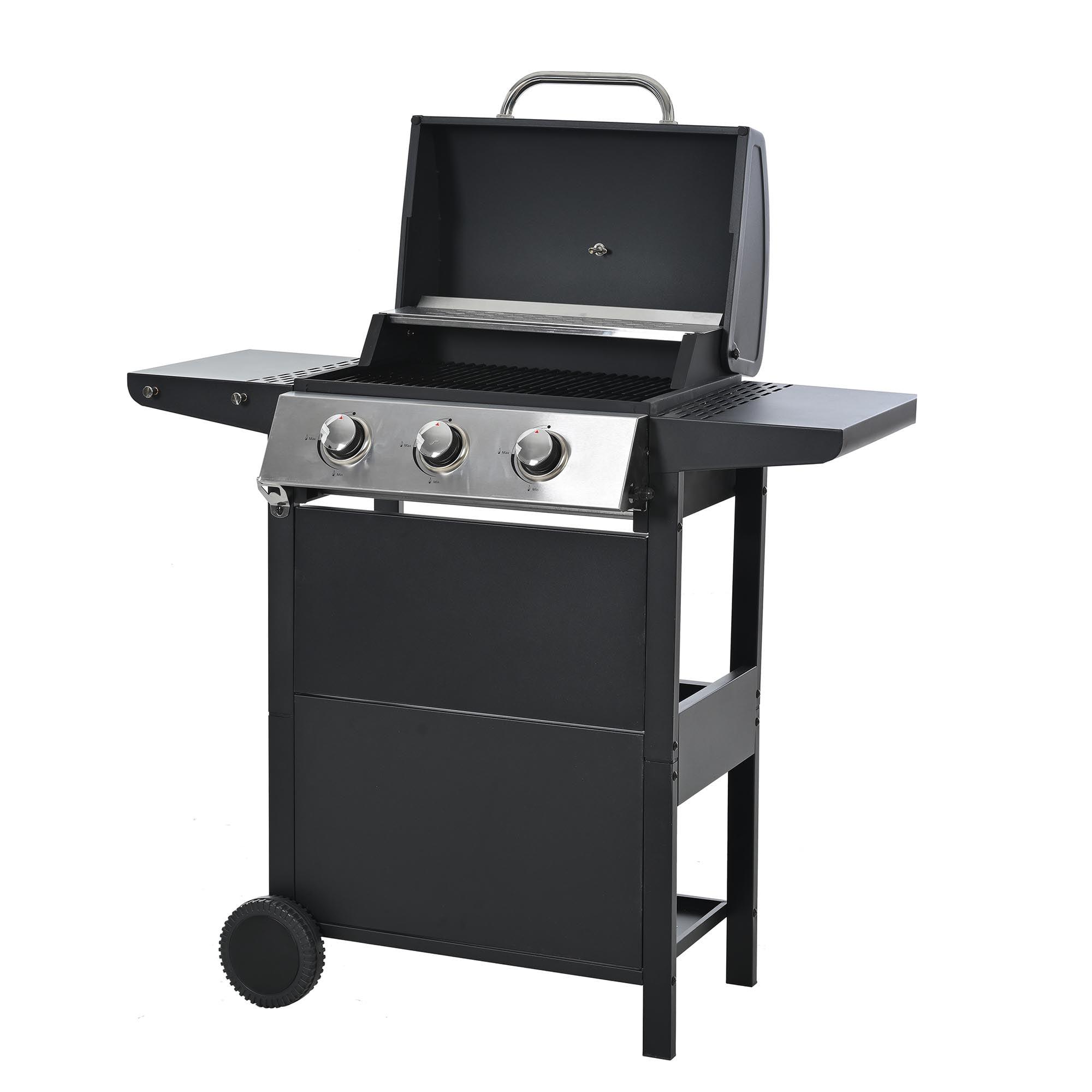 3-Burner Propane Gas Grill, 25,650 BTU Stainless BBQ For Patio Garden |Outdoor Grill with Two Side Shelves, Wheels and Bottle Opener