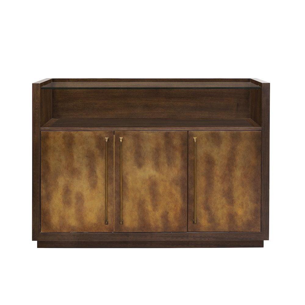 Brown Transitional 3 Door Bar Cabinet with Glass Shelves