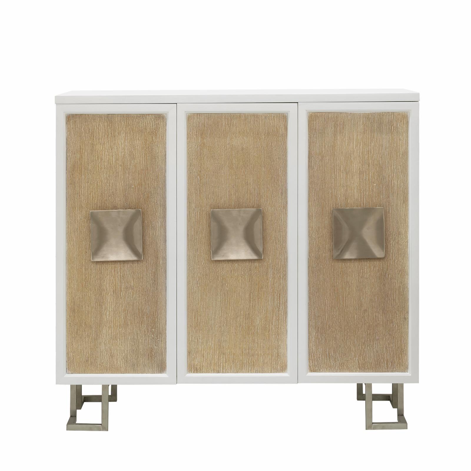 White and Natural Oak 3-Door Storage Accent Chest