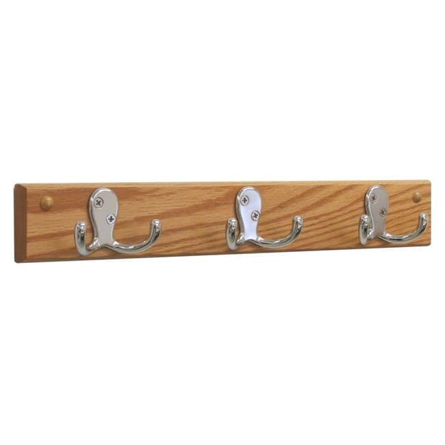 Light Oak Wall Mounted Coat Rack with Nickel Hooks