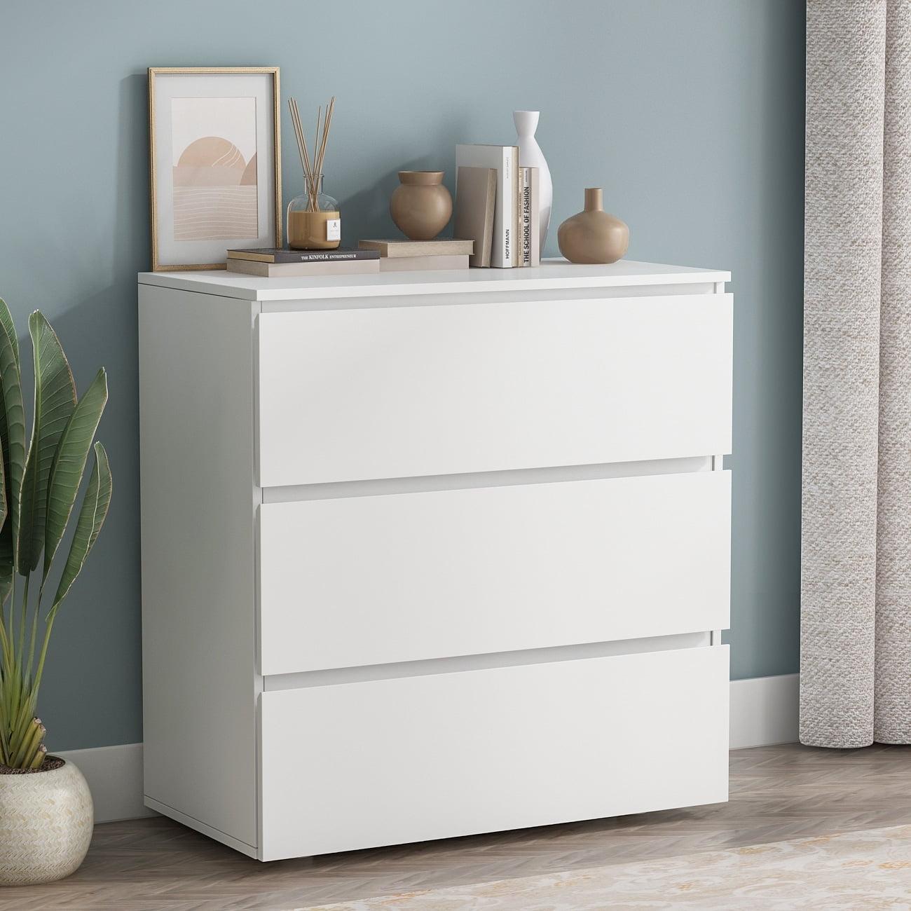 White Matte 3-Drawer MDF Nightstand Chest Cabinet