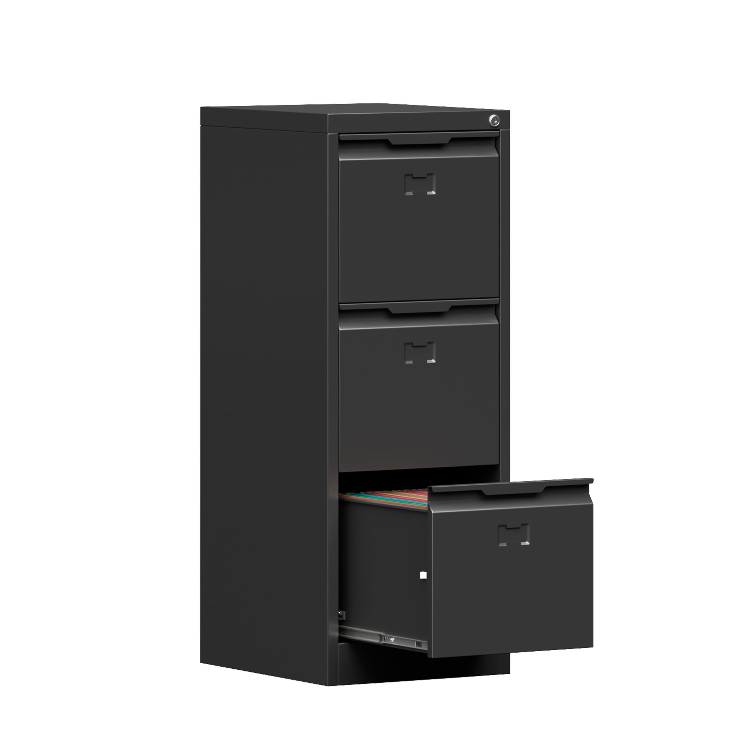 3 Drawer File Cabinet, 17.8" D Metal Filing Cabinets with Lock, Vertical Filing Cabinet for Home Office, Steel File Cabinet for Letter/Legal/A4/F4 Size, Easy Assemble (Black)