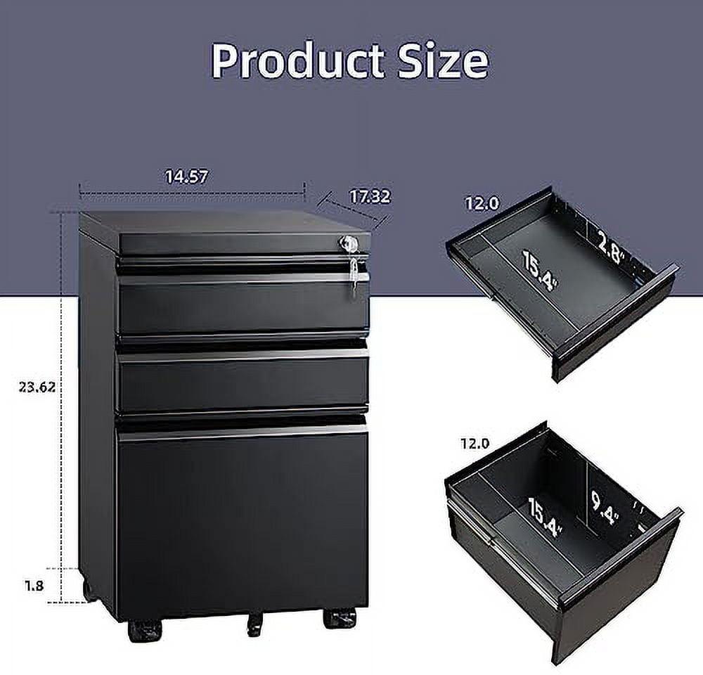 3 Drawer Filing Cabinet, File Cabinets for Home Office, Locking File Cabinet for A4-Size/Letter-Size/Legal-Size,Black