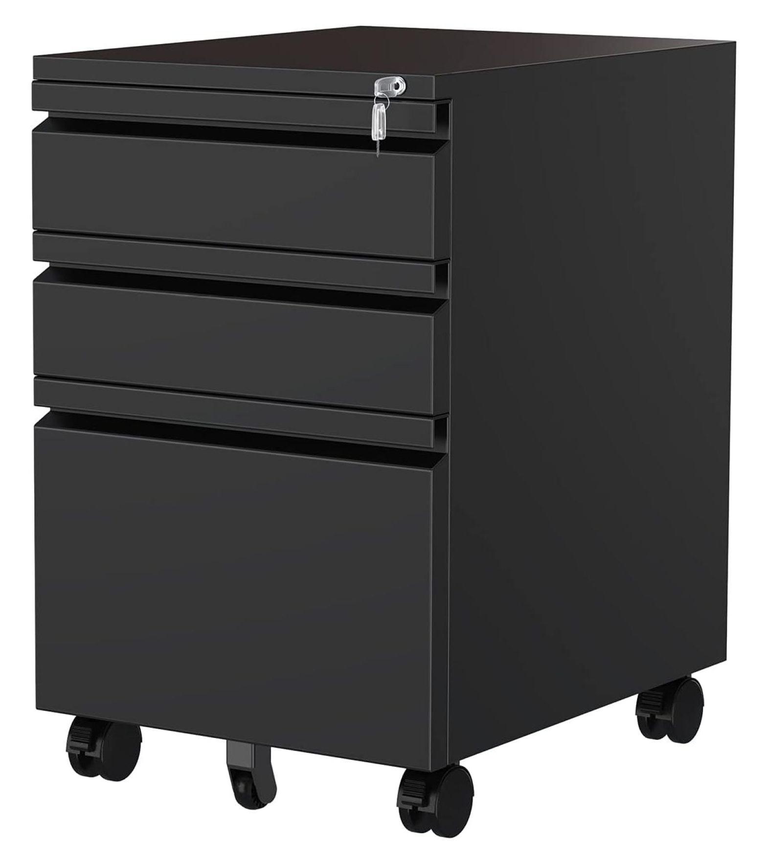 3 Drawer Filing Cabinet, File Cabinets for Home Office, Locking File Cabinet for A4-Size/Letter-Size/Legal-Size,Black