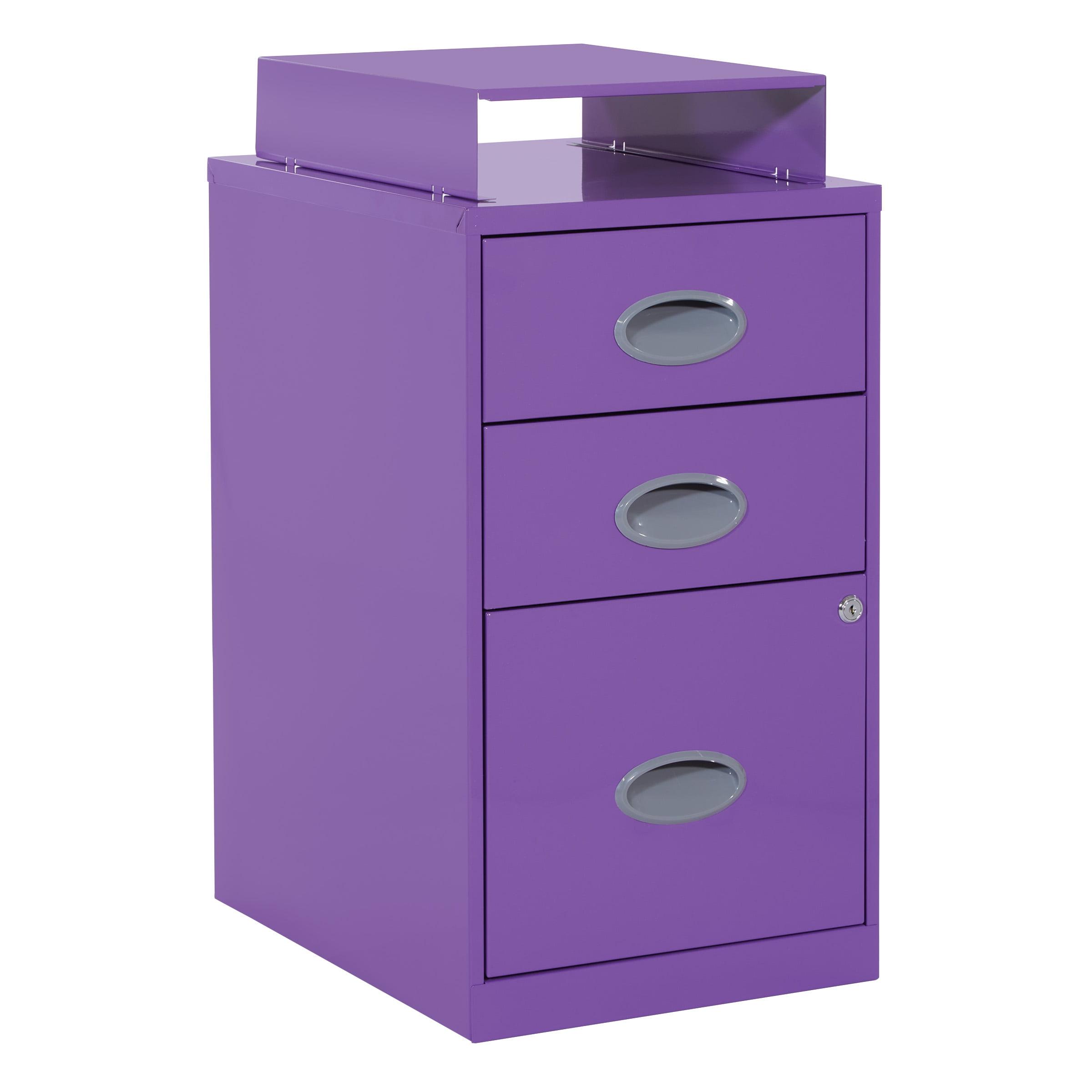 OSP Home Furnishings 3-Drawer Locking Metal File Cabinet, Purple