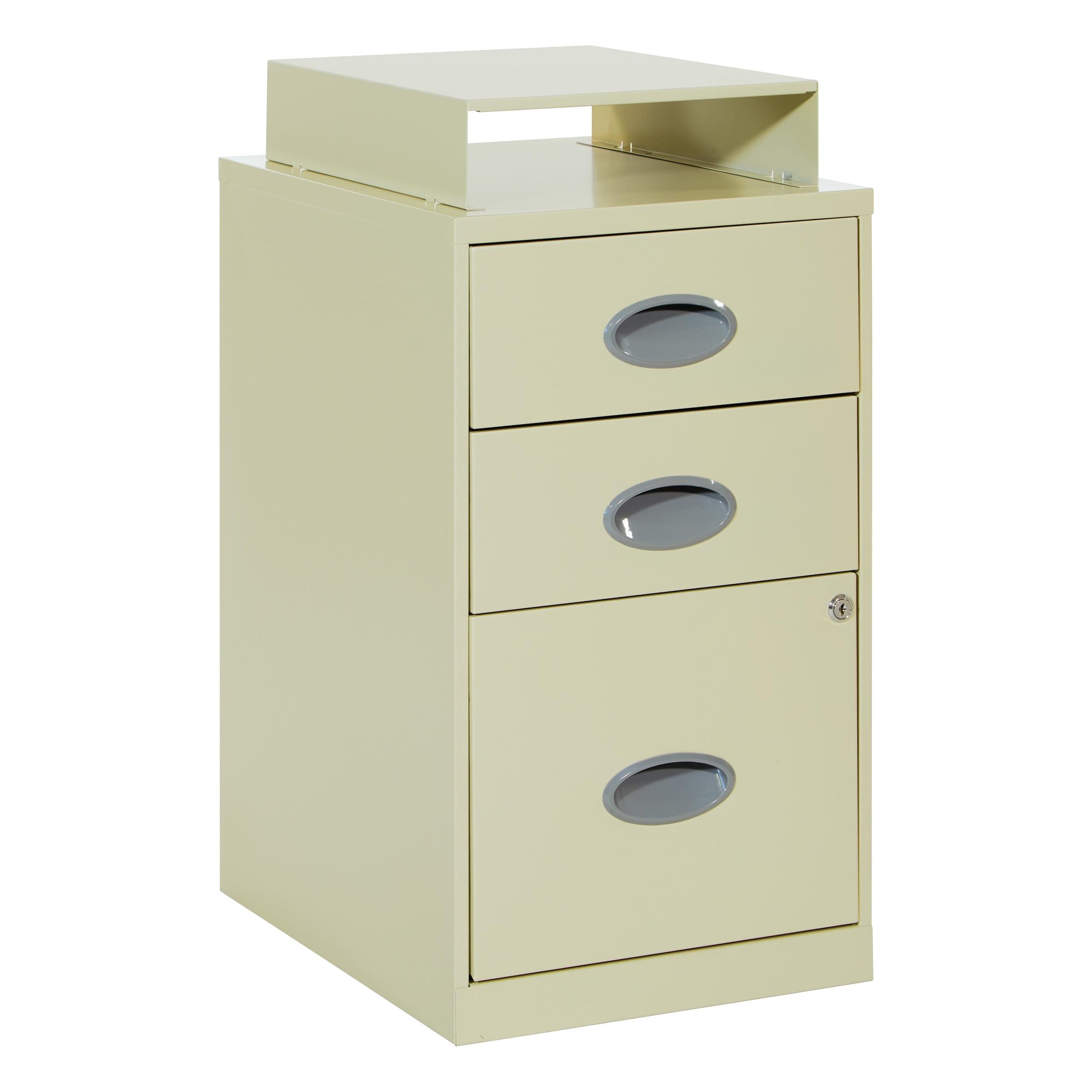 3 Drawer Locking Metal File Cabinet w/ Top Shelf in Tan