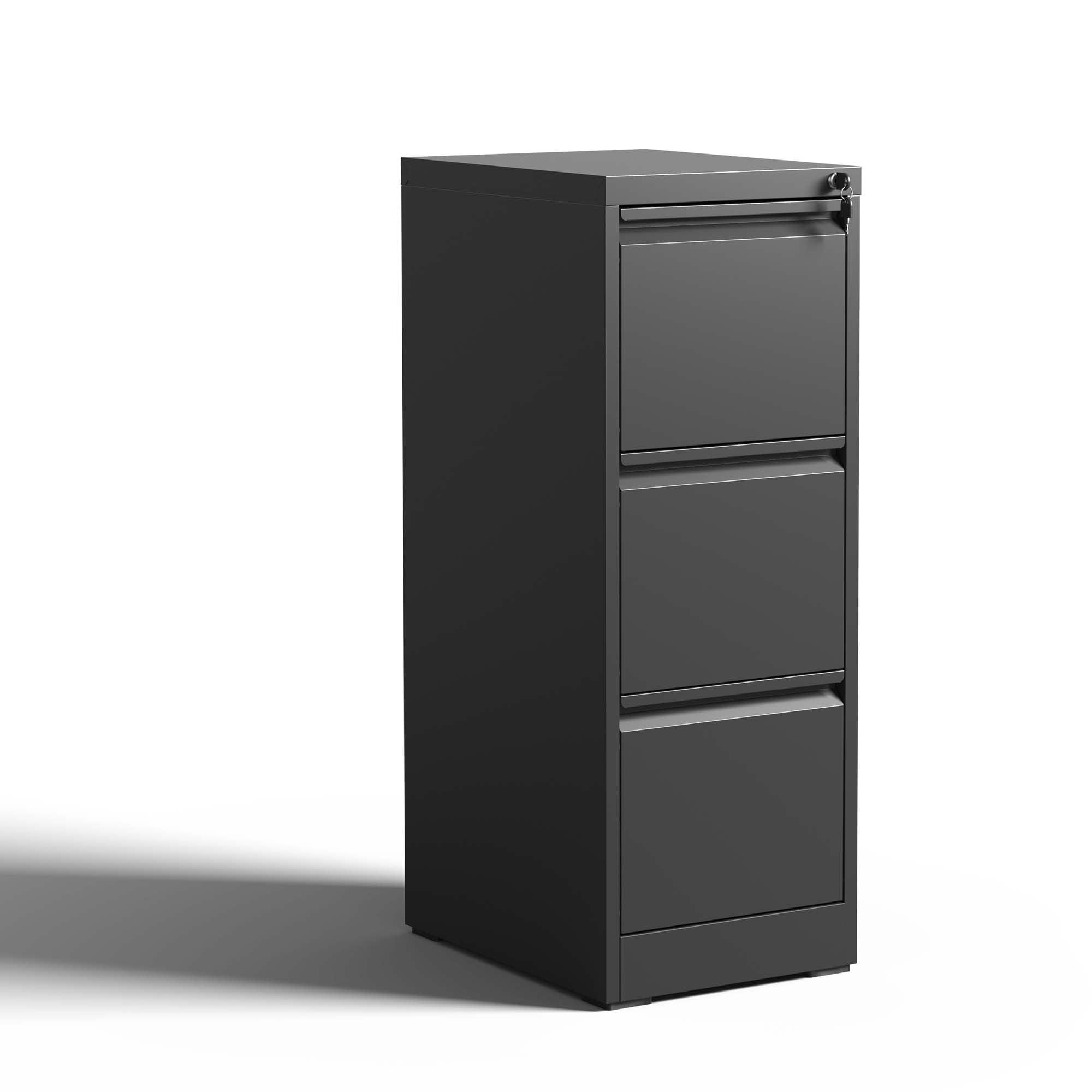 Black Steel 3-Drawer Lockable Vertical File Cabinet