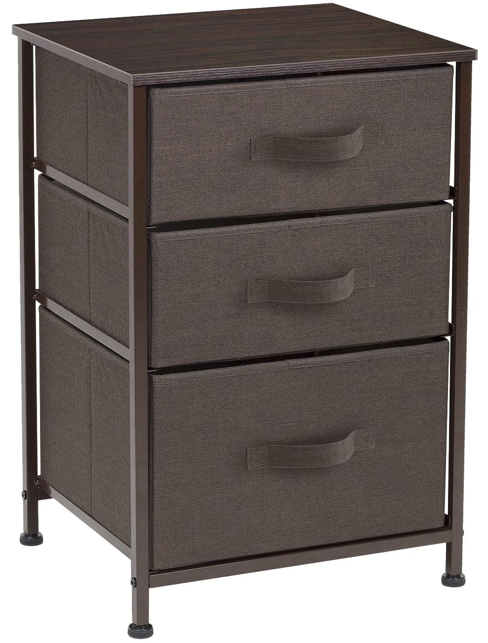 Sorbus Brown 3-Drawer Compact Nightstand with Steel Frame and Wood Top