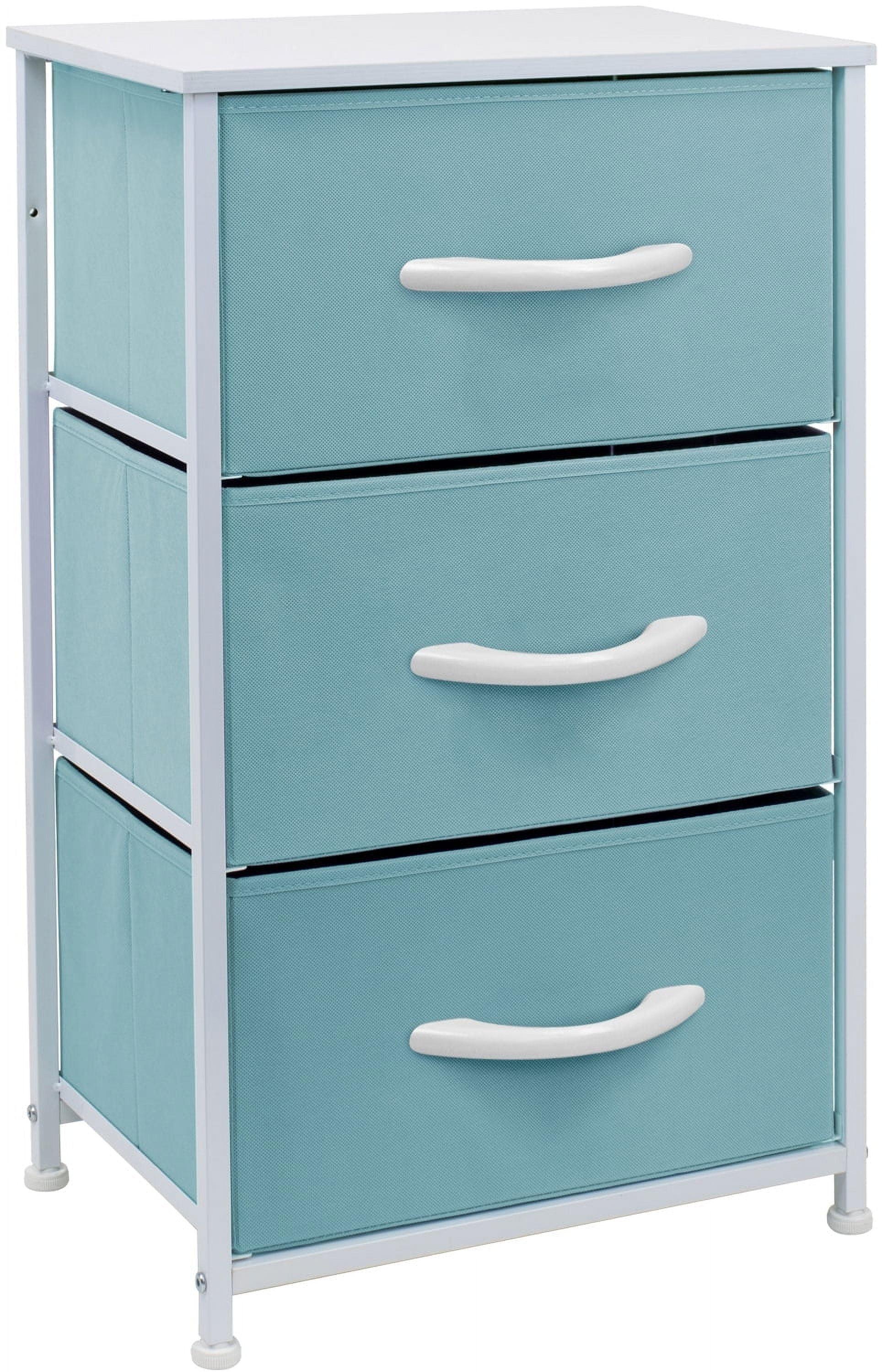 Sorbus Aqua Blue 3-Drawer Steel Frame Nightstand with White Wood Top