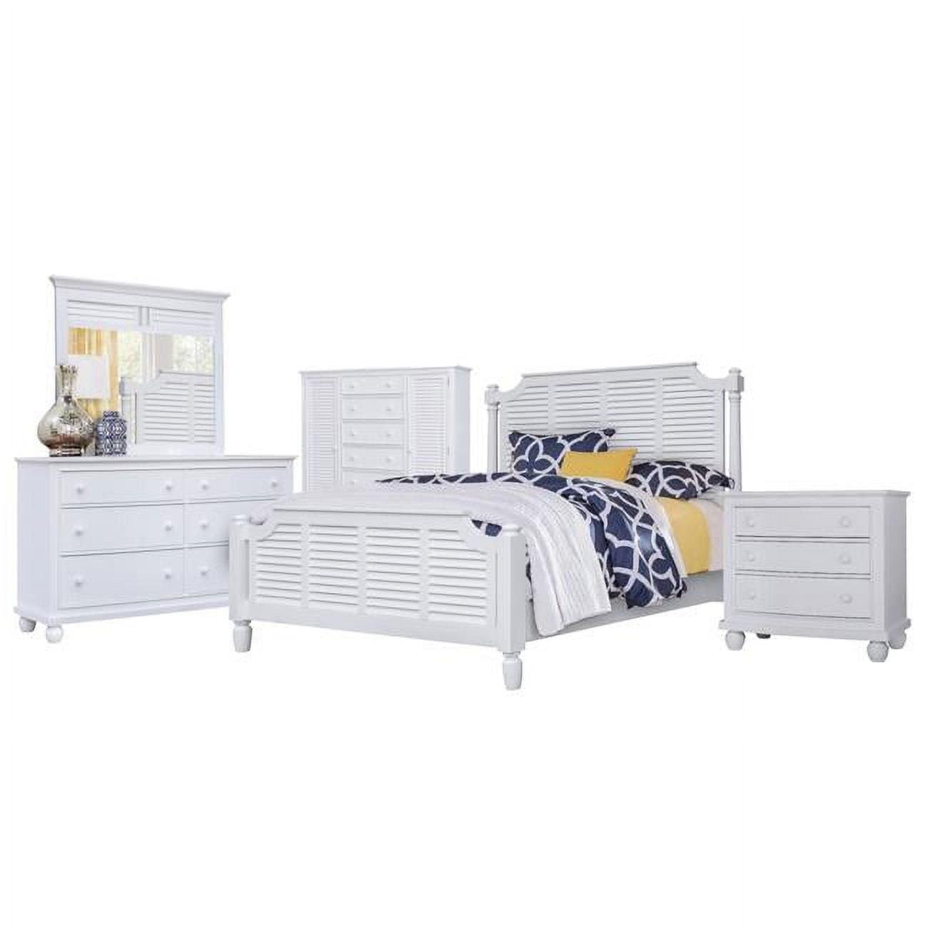 White Wood 5-Piece Queen Bedroom Set with Drawers and Shelves