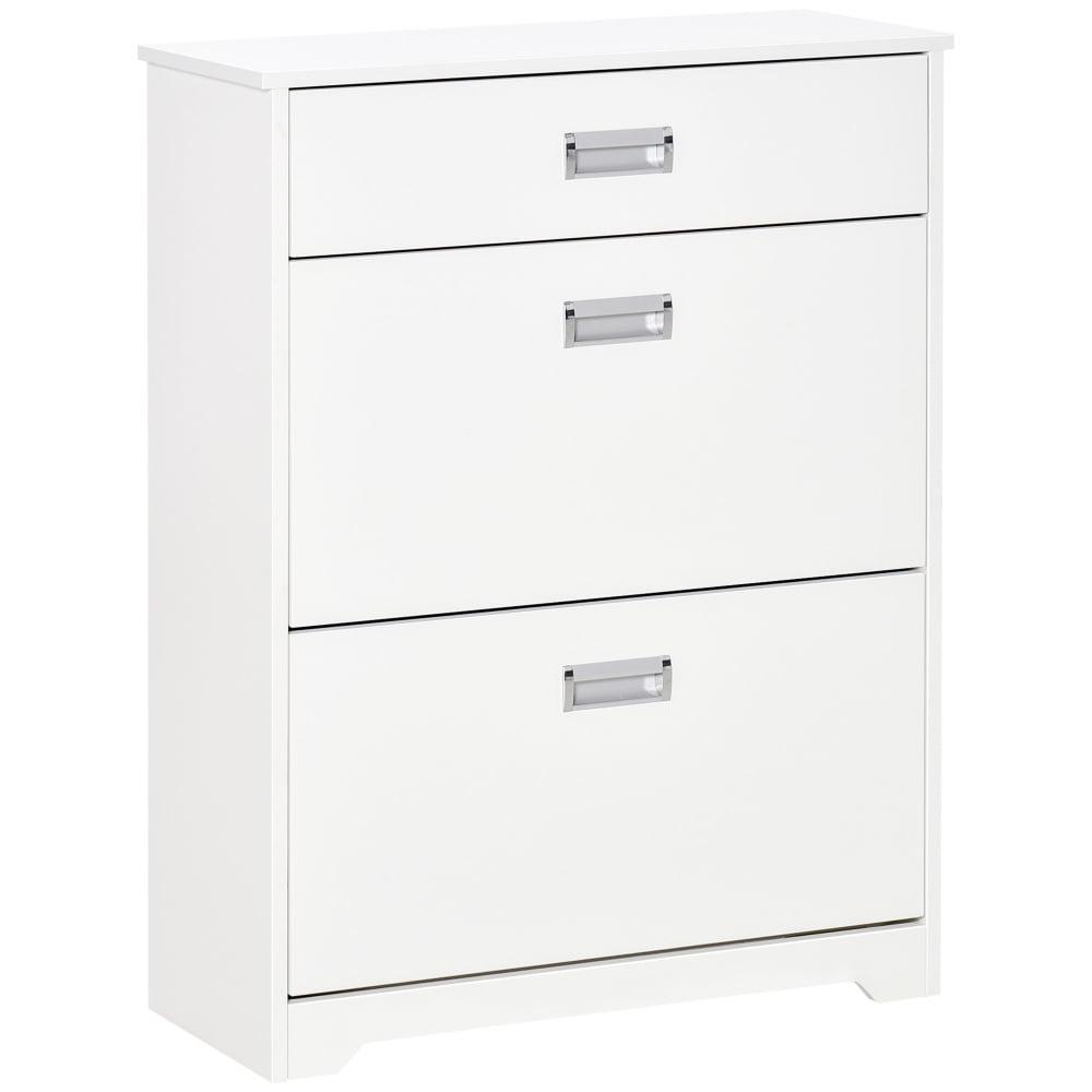 White Engineered Wood Adjustable Shoe Cabinet with Flip Doors