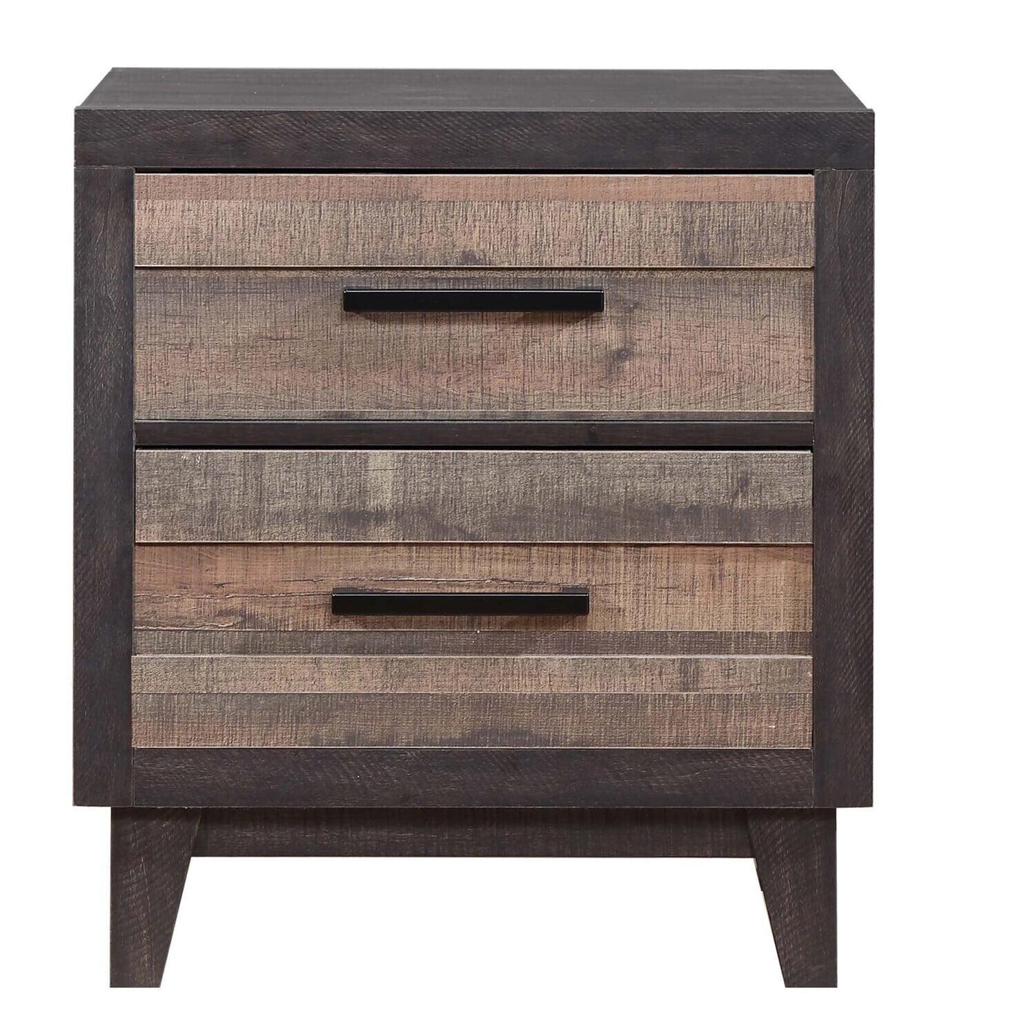 Contemporary Gray Wooden Nightstand with Diamond Mirror Inlay, 3 Drawers