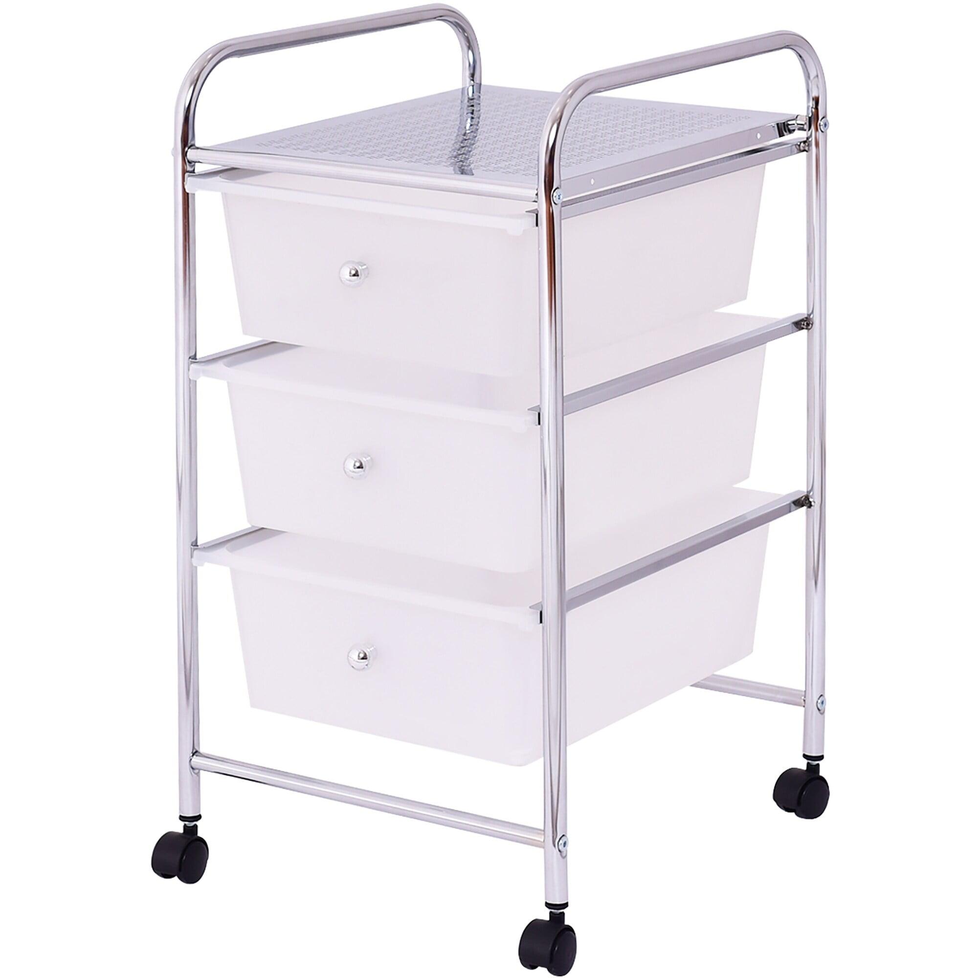 White 3-Drawer Rolling Storage Cart with Chrome Frame