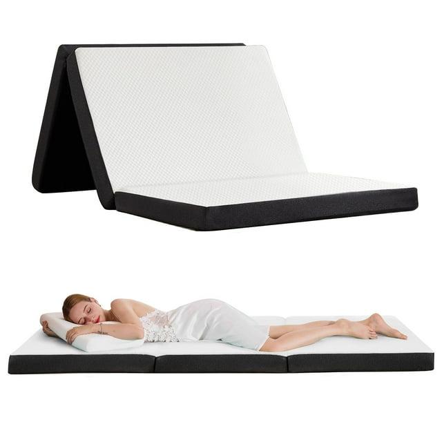 3-inch Twin XL Size Tri-Fold Memory Foam Mattress Topper with Removable Cover, Portable & Folding for Guest Bed, Camping, Travel and RV Use