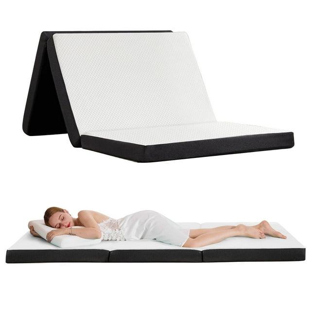 3-inch Twin XL Size Tri-Fold Memory Foam Mattress Topper with Removable Cover, Portable & Folding for Guest Bed, Camping, Travel and RV Use