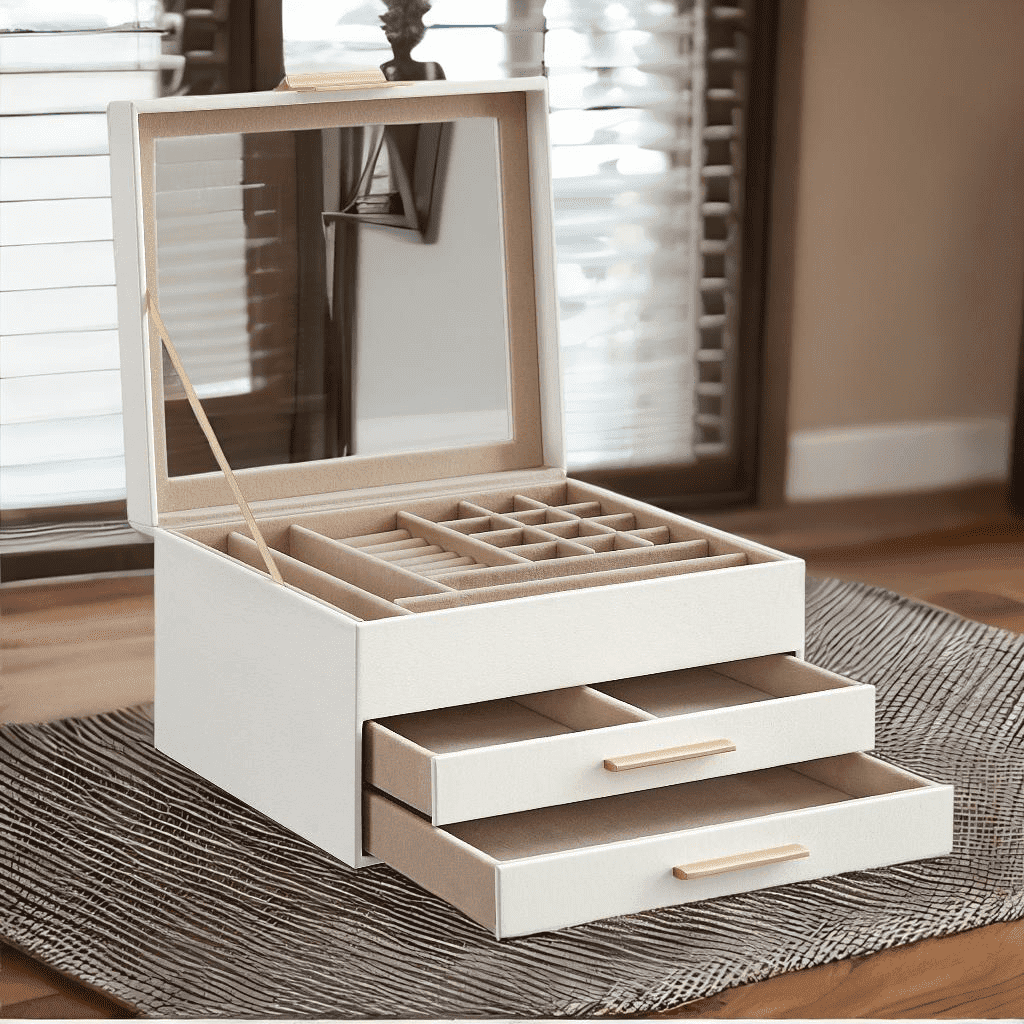 Stack man Big And Small Jewelry, Modern Style, 8 X 9.1 X 5.3 Inches, Valentine's Day Gift, Cloud White And Gold Color UJBC239WT