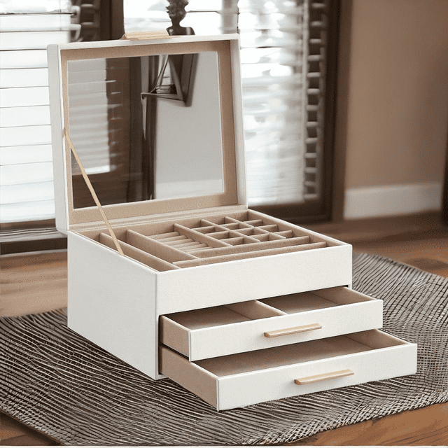 Stack man Big And Small Jewelry, Modern Style, 8 X 9.1 X 5.3 Inches, Valentine's Day Gift, Cloud White And Gold Color UJBC239WT