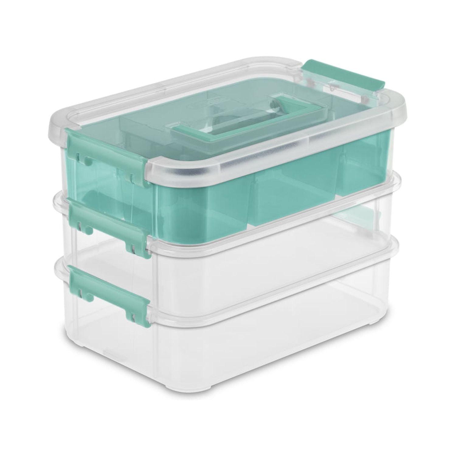 Clear 3-Layer Stackable Organizer Bin with Divider Tray