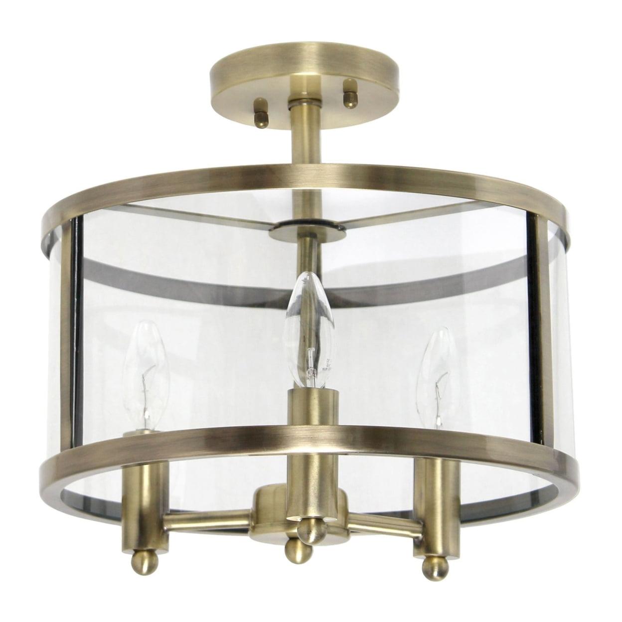 3-Light 13" Industrial Farmhouse Glass/Metallic Accented Semi-flushmount Ceiling Light Brass - Lalia Home: UL Listed, Metal Body, E12 Base