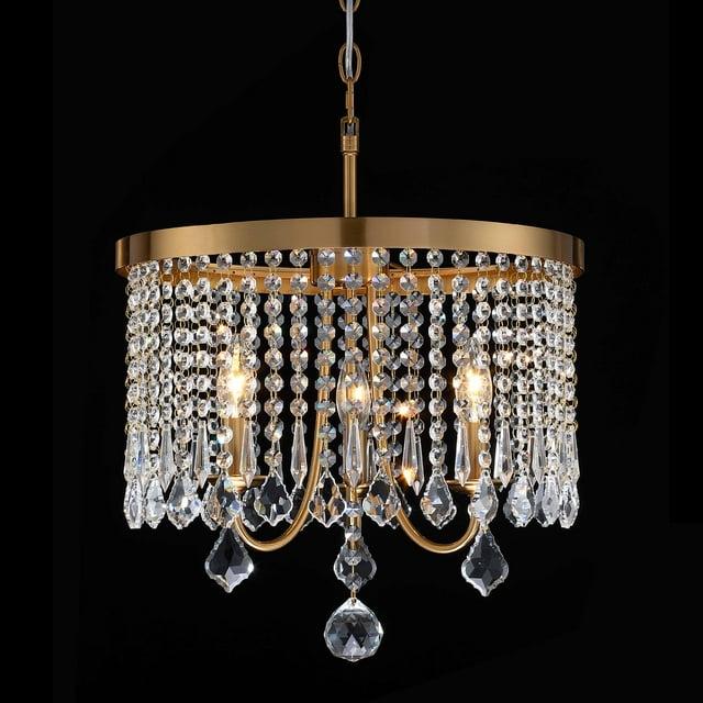 3-Light 16.25 in Antique Brass Finish Crystal Chandelier