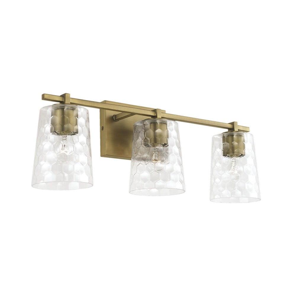 Aged Brass 3-Light Vanity with Clear Honeycomb Glass Shades