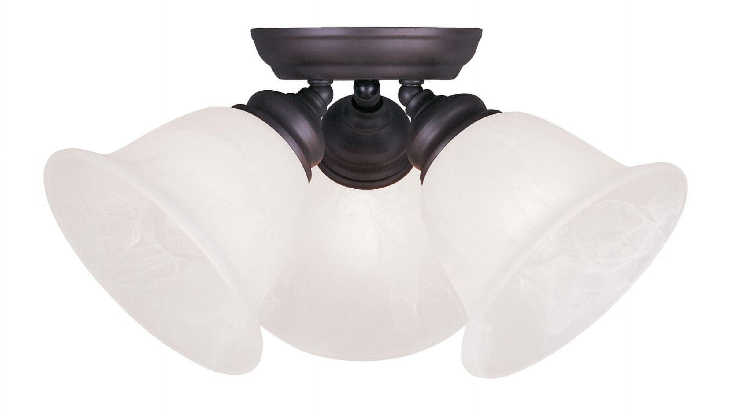 3 Light Bronze Ceiling Light fixture with White Alabaster Glass Shade