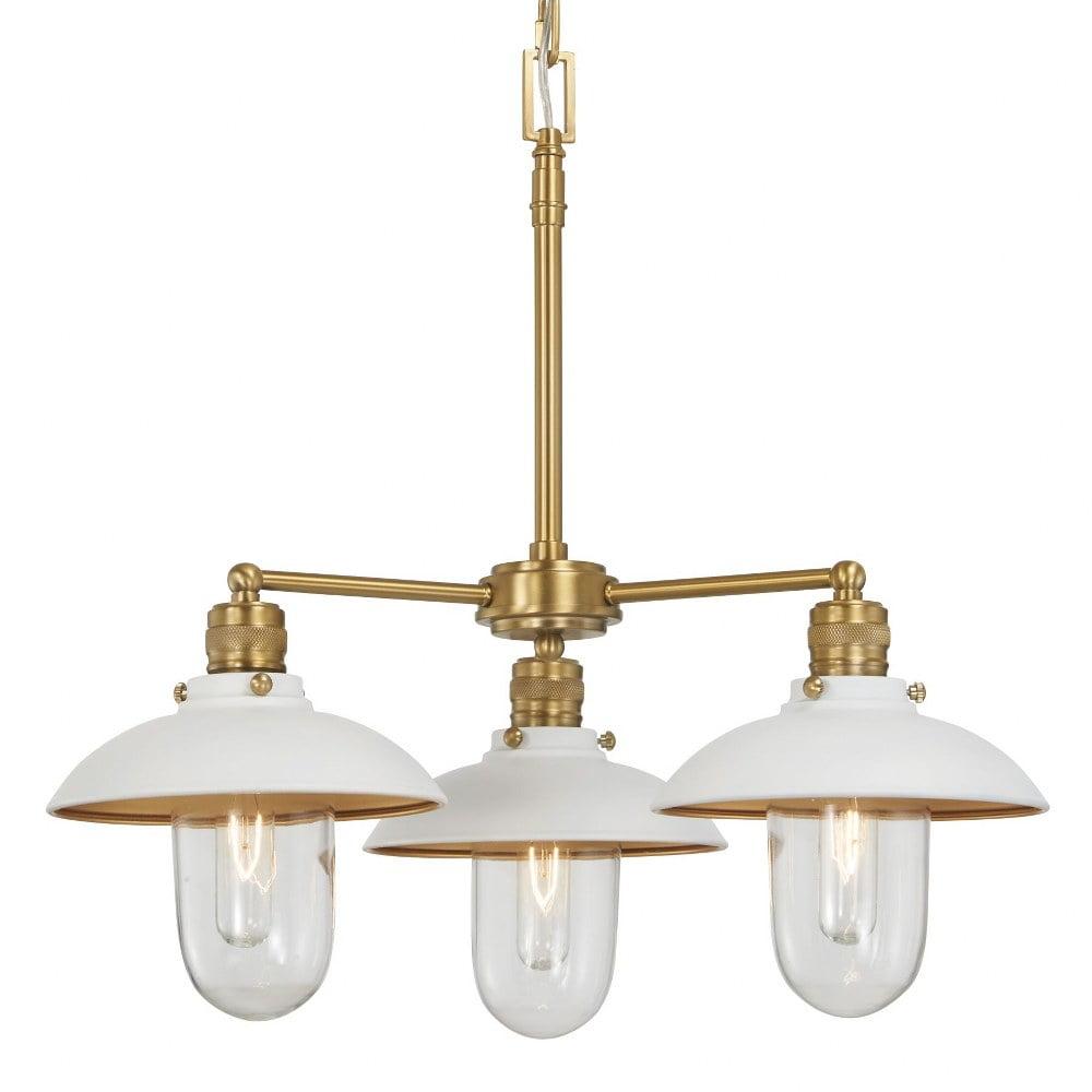 Mini White and Soft Brass Crystal 3-Light Chandelier