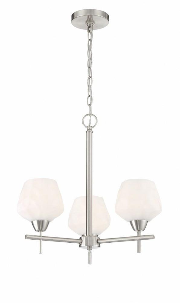 Elegant Etched Opal Glass 3-Light Chandelier in Brushed Nickel