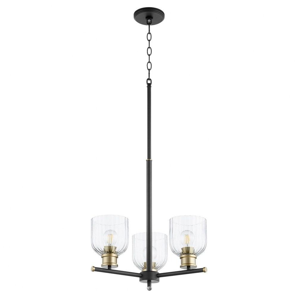 Noir and Aged Brass 3-Light Chandelier with Clear Glass Shades