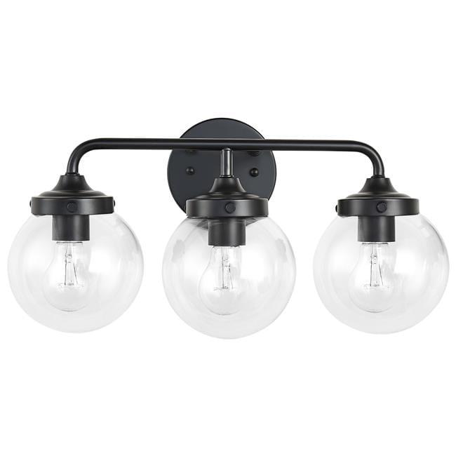 Black Metal 3-Light Dimmable Vanity Light with Clear Glass Shades