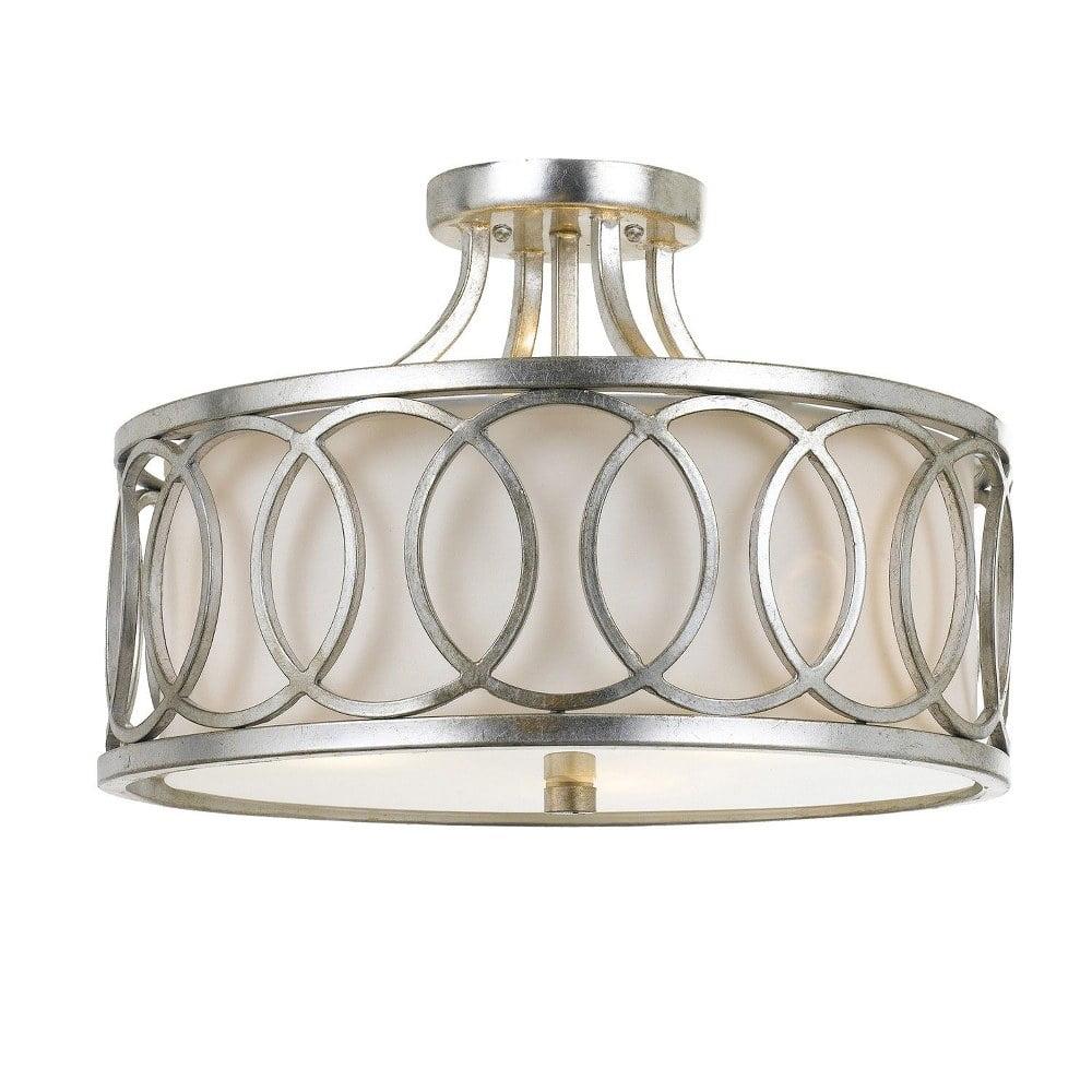 Graham Antique Silver 3-Light Flush Mount with White Silk Shade