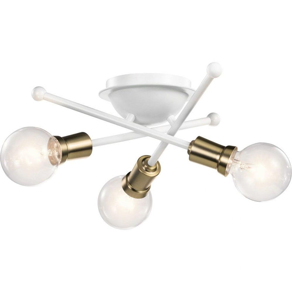 White and Brass 3-Light Modern Flush Mount Ceiling Fixture