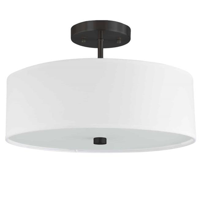 3 Light Incandescent Matte Black Semi-Flush Fixture with White Shade