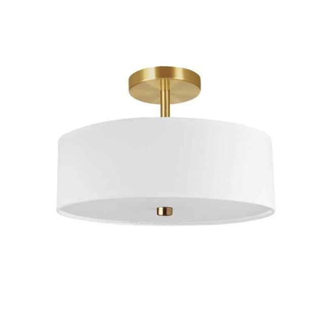 3 Light Incandescent Semi-Flush Mount, Aged Brass with White Shade