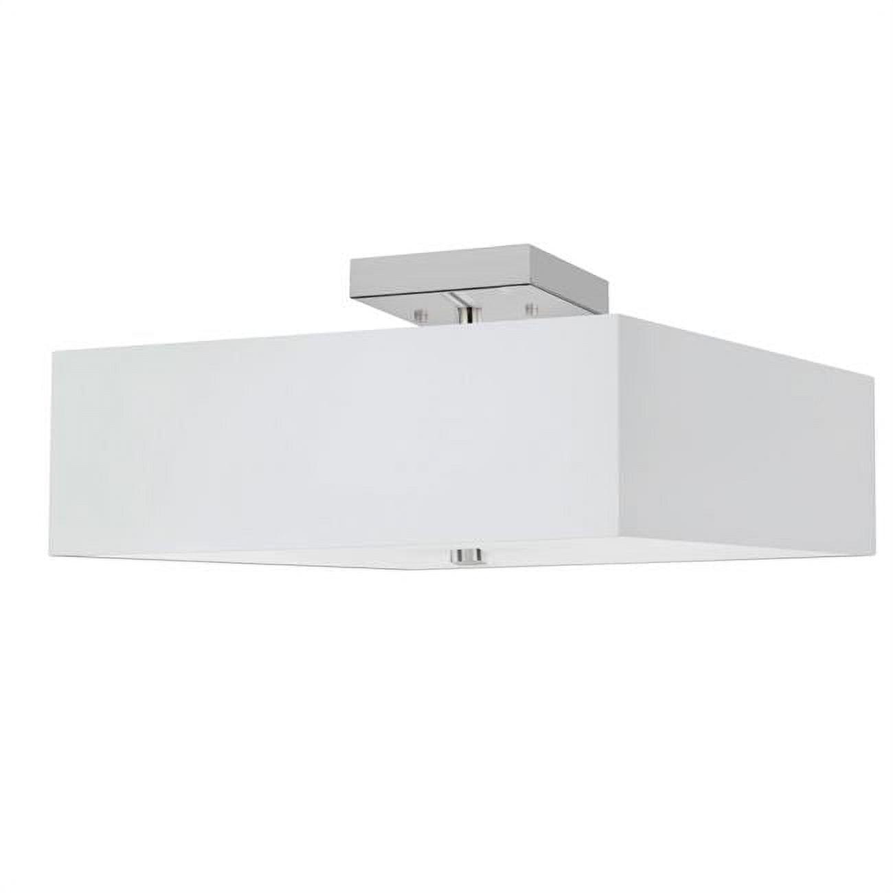 Seren Square Chrome 14" Semi-Flush Ceiling Light with White Shade