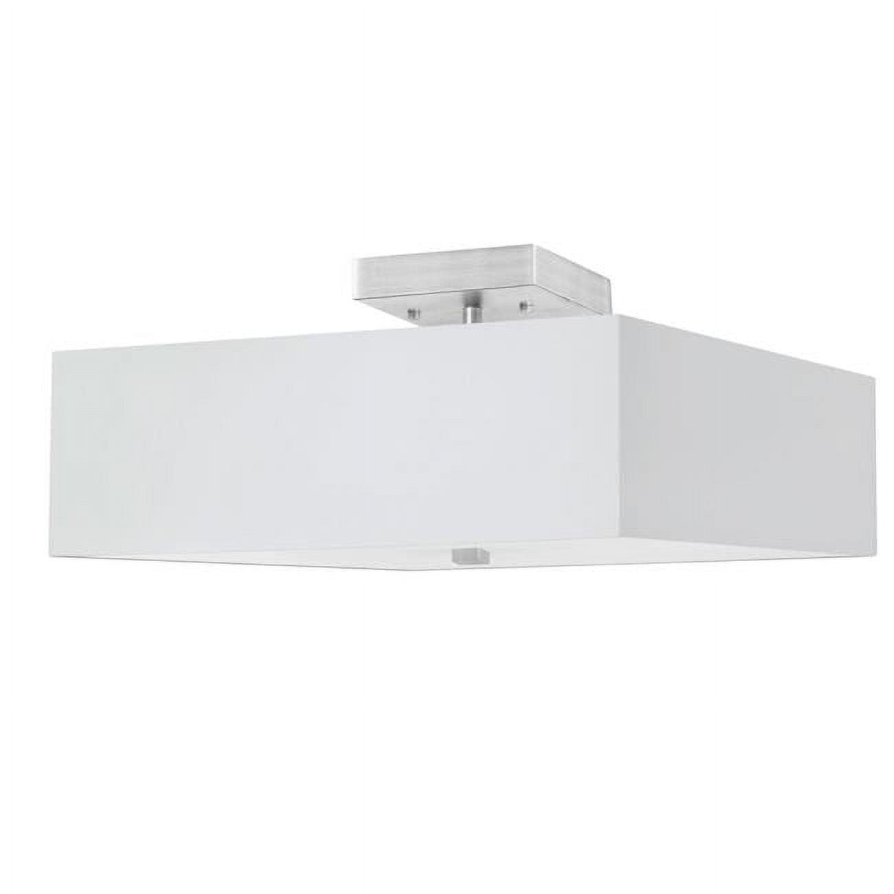 Seren Transitional 14'' Black Semi-Flush Mount with White Square Shade